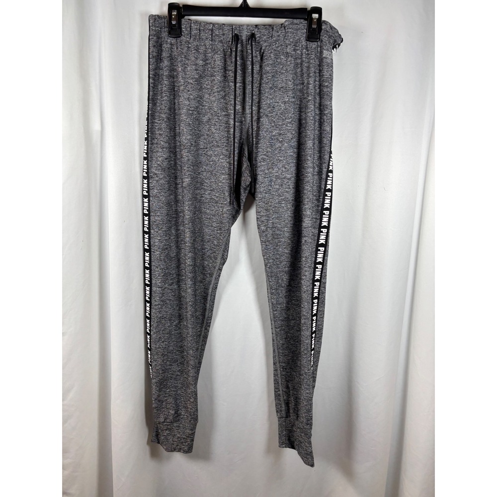 Pink Victoria's Secret Ultimate Joggers Gray Logo Side Stripe Sweatpants Large